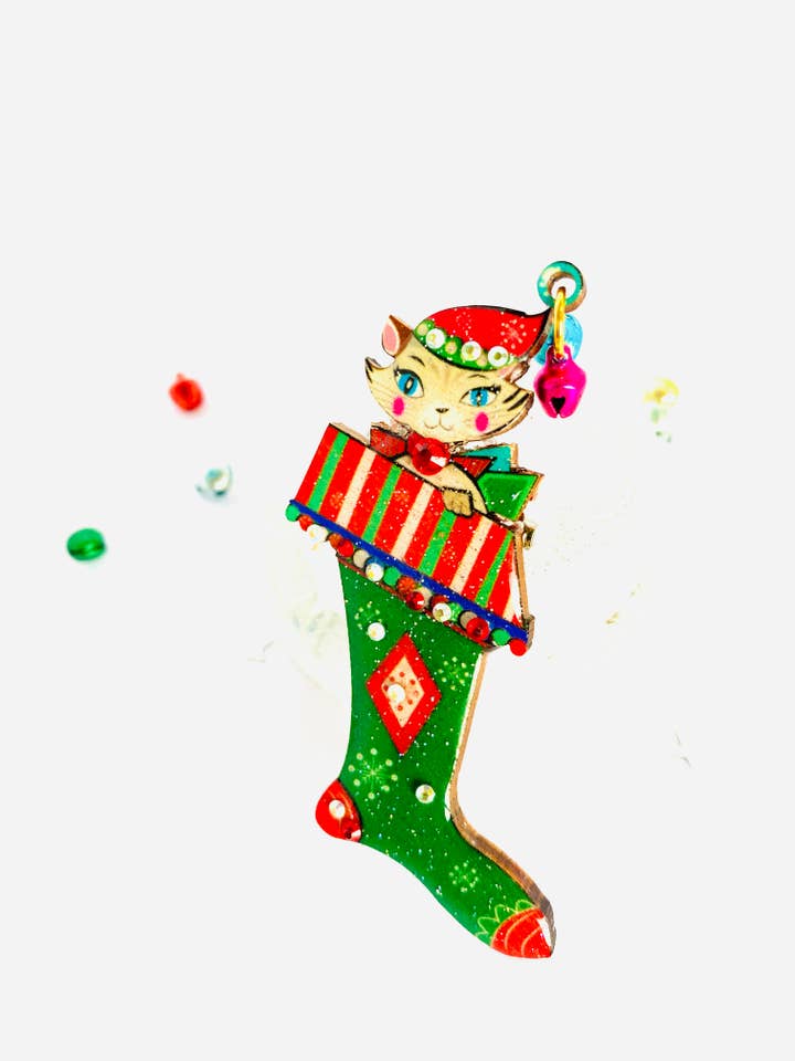 calza natalizia, spilla natalizia retrò, gioielli natalizi vintage per la vendita all'ingrosso da parte di Rosie Rose Parker