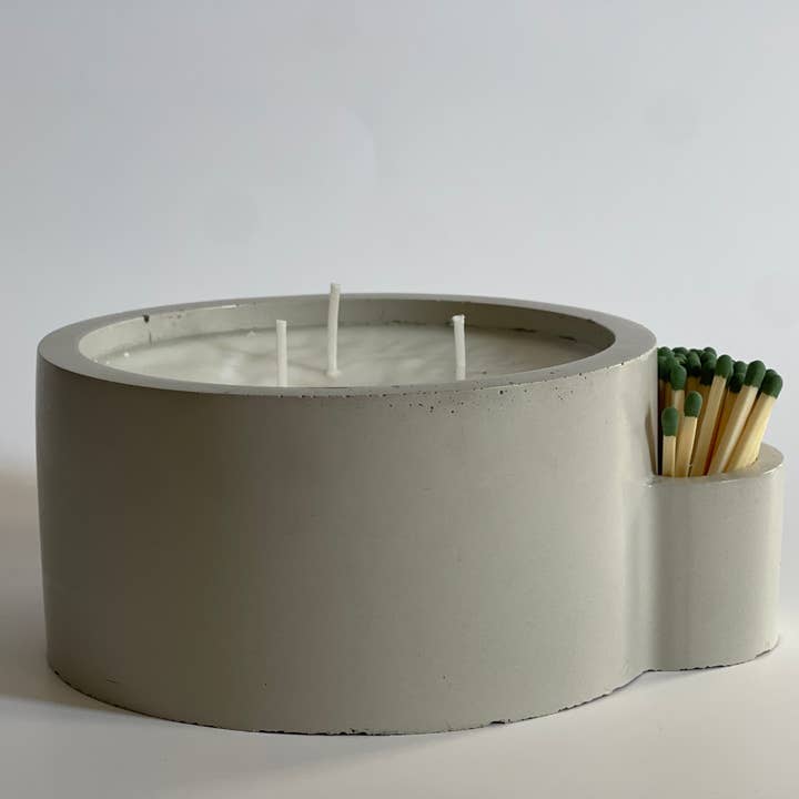 Concrete 3 Wick Candle with Match Holder for wholesale by SugarByrd