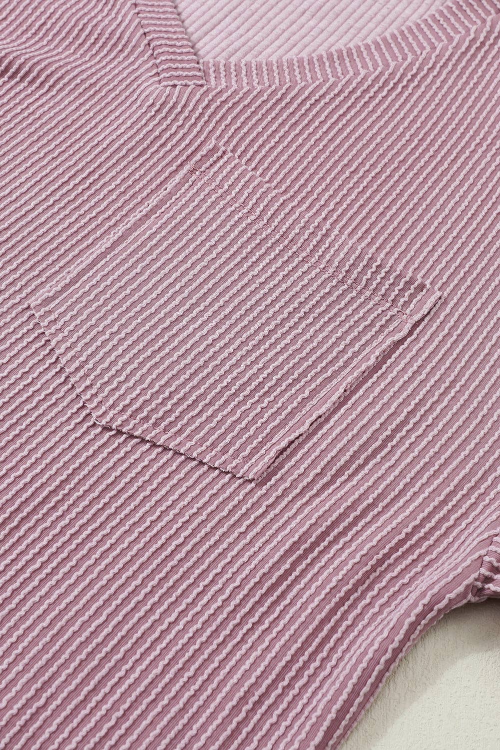 Lovesoft - Wholesale T-Shirt - Women's - Women's Valerian Corded V Neck Chest Pocket Loose T-shirt24