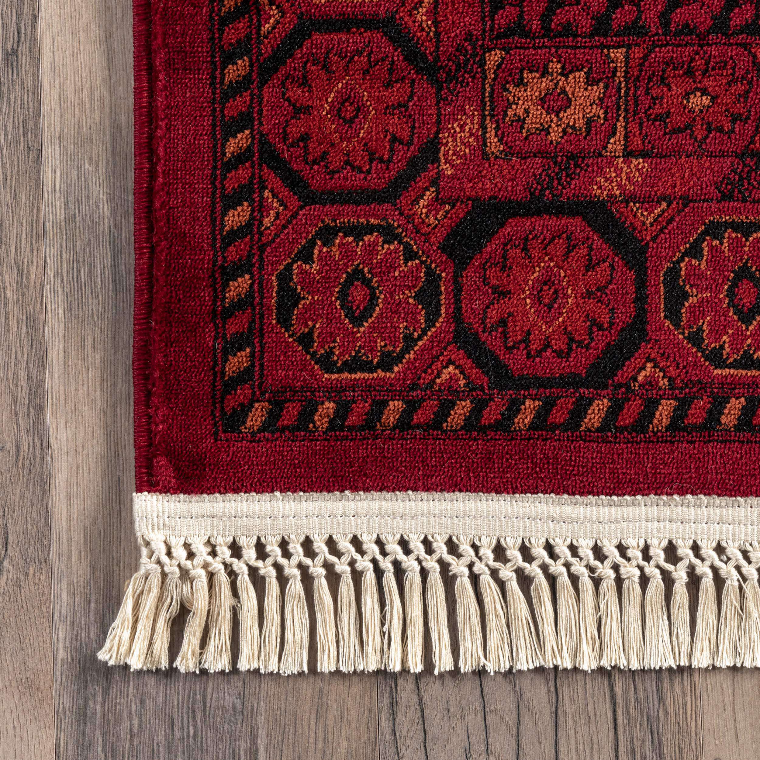 Red Billie Traditional Paneled Fringe Area Rug for wholesale on Faire3