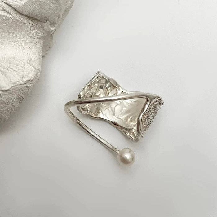 LanLivia - Vente Anneau/bague à empiler - Bague réglable en argent sterling avec texture et perle6