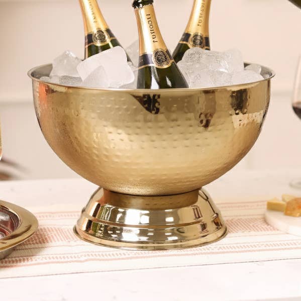 14"" Gold Hammered Bowl with base for wholesale by India Handicrafts Inc