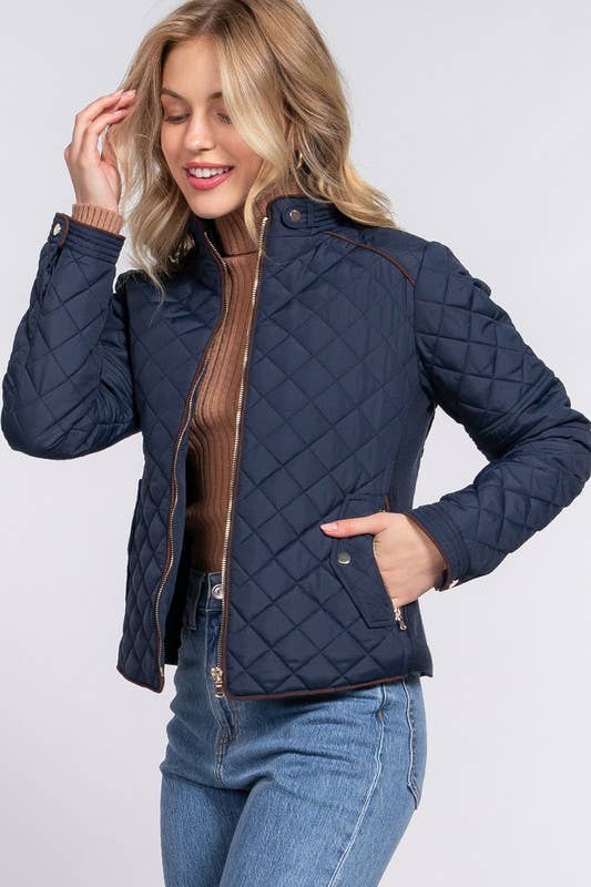 Vanilla Monkey - Wholesale Jacket - Women's - Suede Piping Detail Side Rib Quilted Padding Jacket11