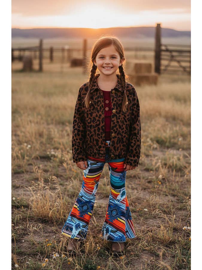 luluclothes - Wholesale Denim Jacket - Kids - Kids Brown leopard printed long sleeve denim jacket DLH25835