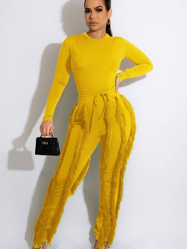 Aria Romance - Wholesale Top & Pant Set (NOT Loungewear) - Women's - Fringe Lace Two-Piece Romper