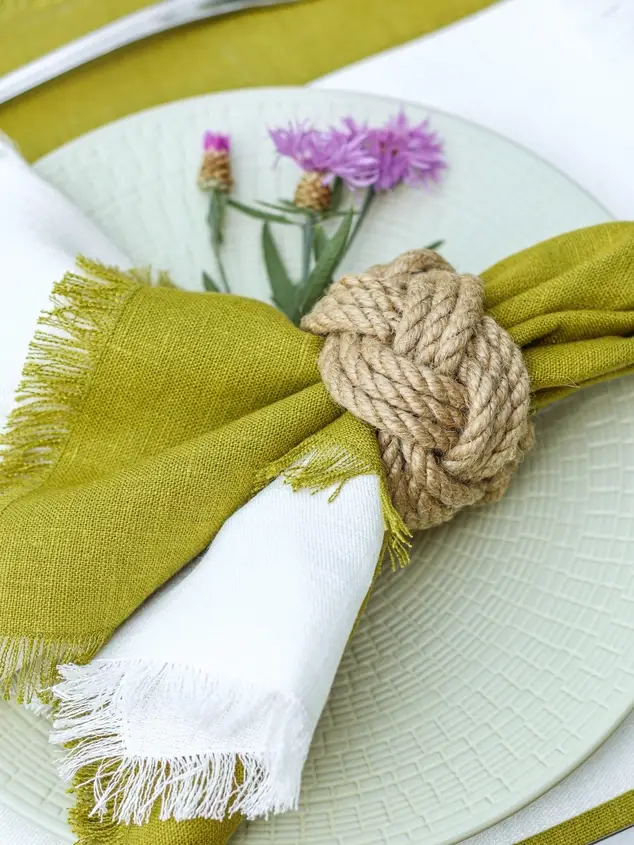Liem Home - Vente Serviettes de table en tissu - Serviettes en lin élégantes à franges pour décoration de mariage2