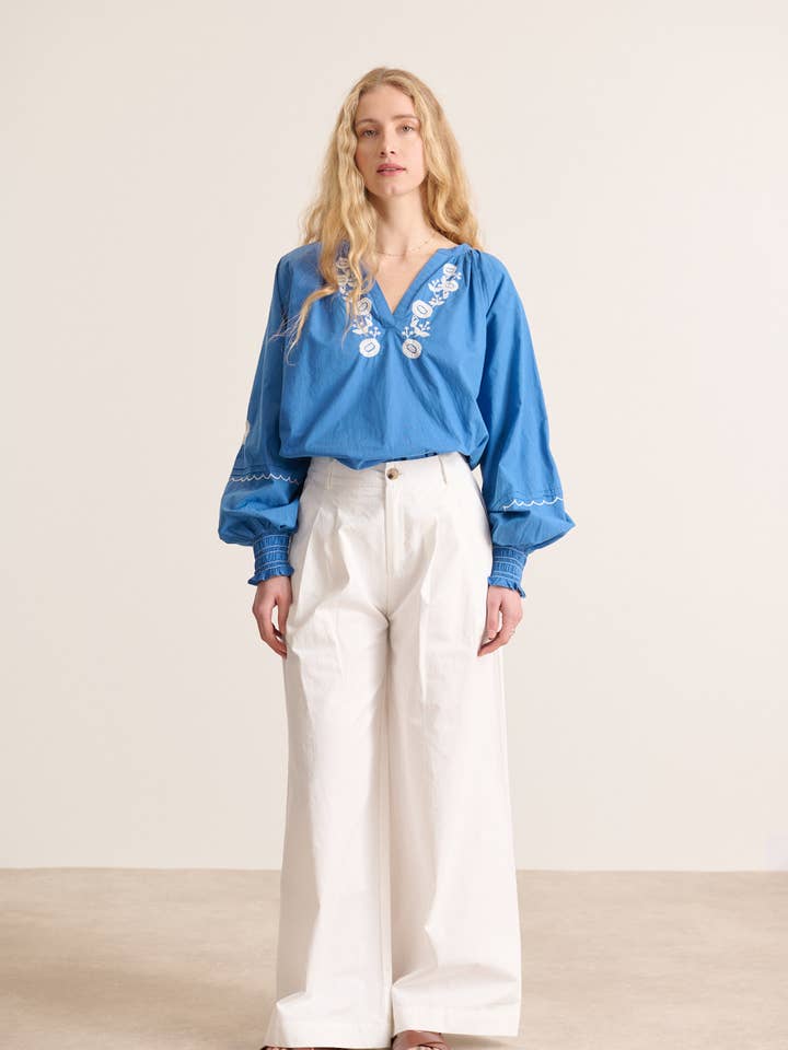 Blue Embroidered blouse - VERA for wholesale on Faire3