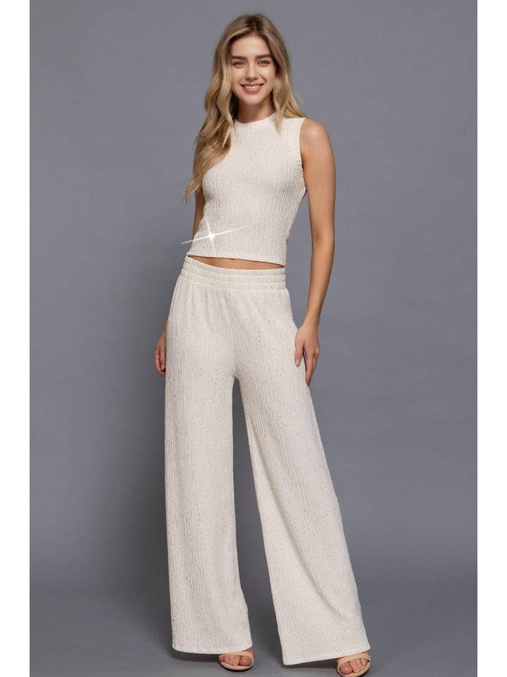 42POPS - Wholesale Lounge Set - Women's - .0818 Sleeveless Top & Sparkling Knit Pants 2PC Set SI-286190