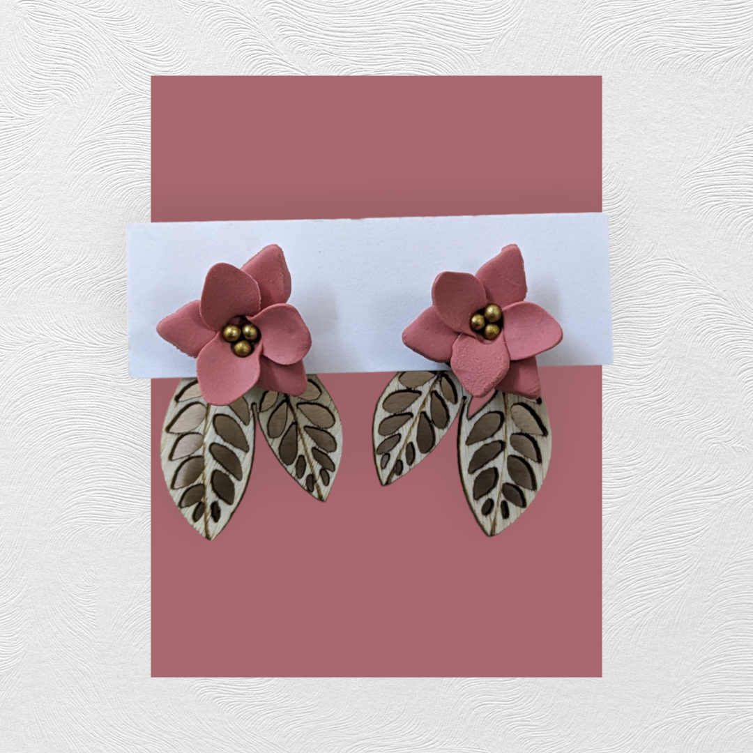 Woodsy Creative Co. - Wholesale Stud/Post Earrings - Flower & Wood Jacket Earrings4