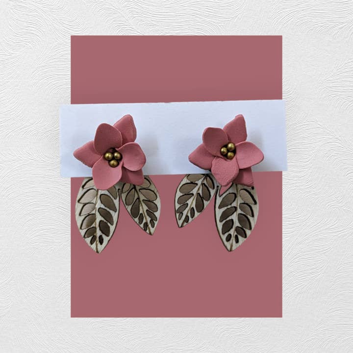 Woodsy Creative Co. - Wholesale Stud/Post Earrings - Flower & Wood Jacket Earrings4