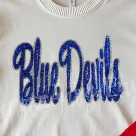 Blue Devils Patch Sequins Script for wholesale by Brazenly Envied