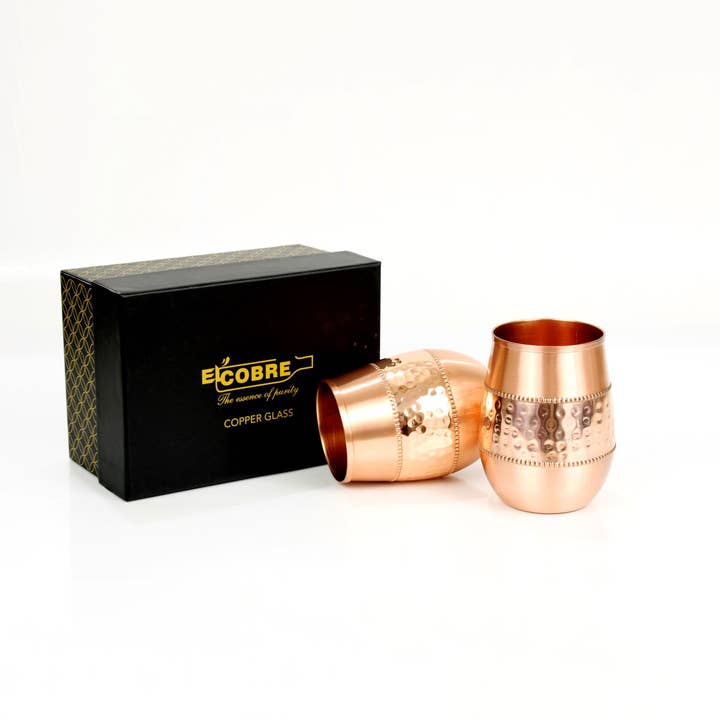 El'Cobre-Ecozonelifestyle – Großhandel Trinkglas/Tasse – Kupfer-Gläser-Set Mid-Sequence im Geschenkbox (2 Gläser)0