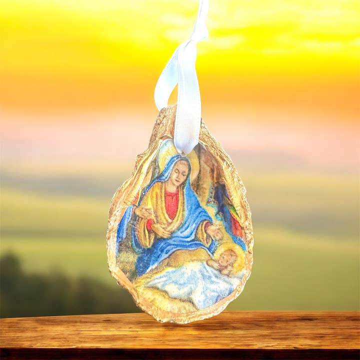 Shells by Shea - Wholesale Ornament - Oyster Shell Ornament, Nativity Ornament1