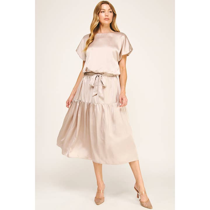 BUBBLE HEM WOVEN SATIN TOP for wholesale by Winslow Collection