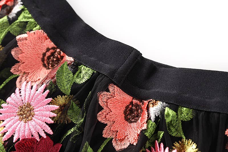 Black SK016 Fresh Daisy & Sunflower Lace High Waist Skirt for wholesale on Faire10