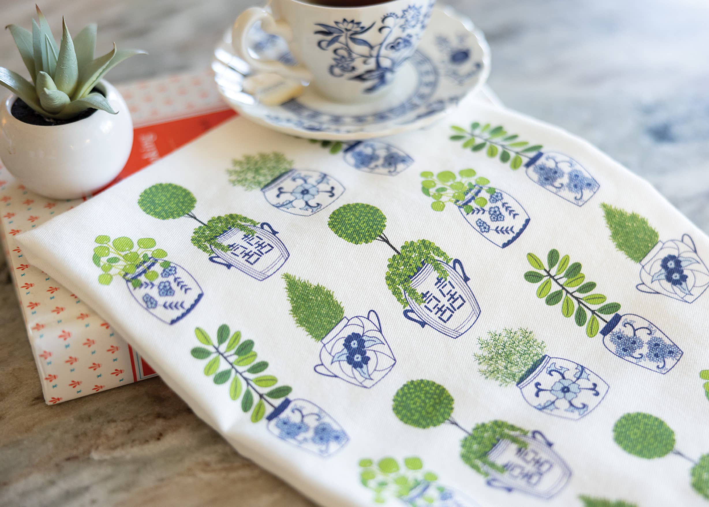 Coast & Cotton - Wholesale Tea Towel - Ginger Jar Planters, Organic Cotton Tea Towel1