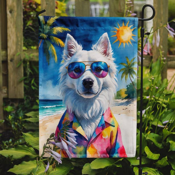 American Eskimo Summer Beach Time Garden Flag DAC8253 for wholesale by Caroline's Treasures