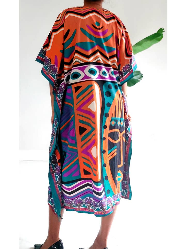 India Batik - Wholesale Kaftan - Women's - Afro Print Middi Kaftan Dress