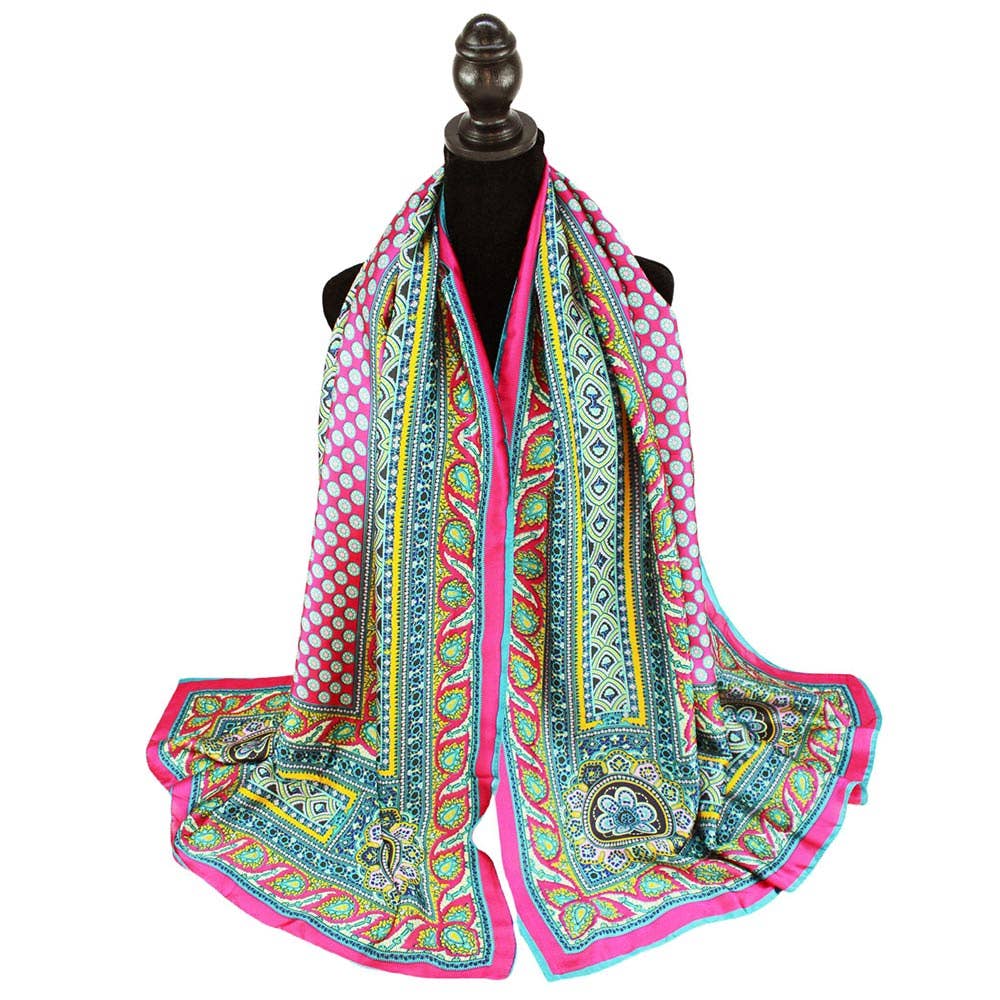 Sensibling Corp. - Wholesale Scarf - Women's - Abstract Pattern Printed Oblong Silky Satin Scarf Shawl1