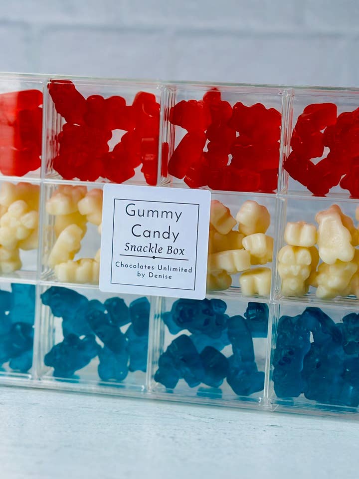 Patriotic Gummy Snackle Box for wholesale by Chocolates Unlimited by Denise