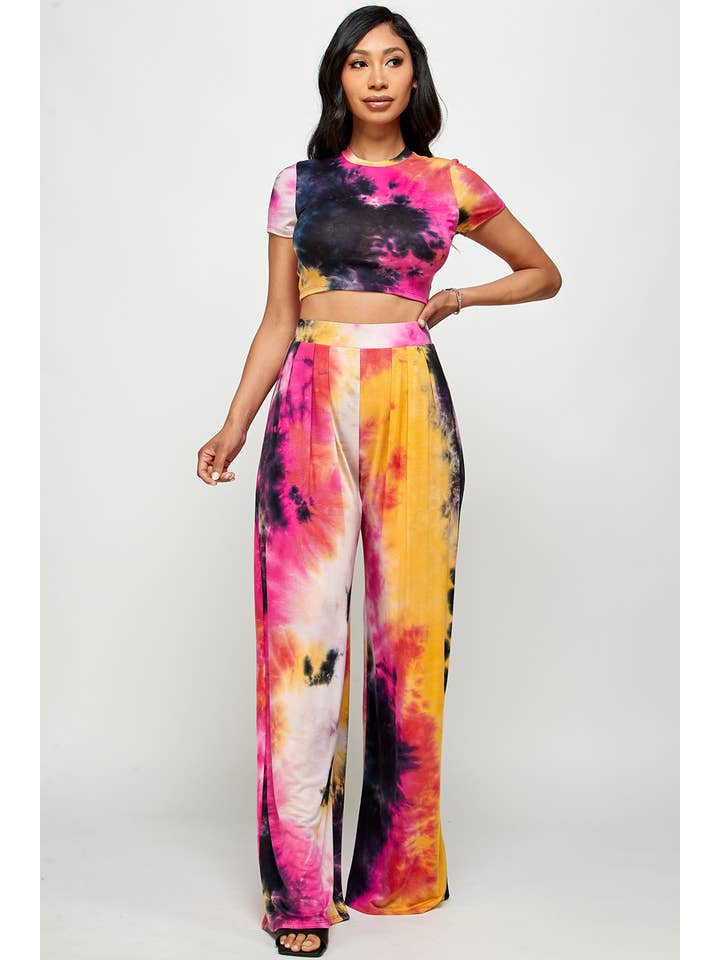 Spring Haze Inc. - Wholesale Top & Pant Set (NOT Loungewear) - Women's - Tie-Dye Crop Top & Pleats Pants Set