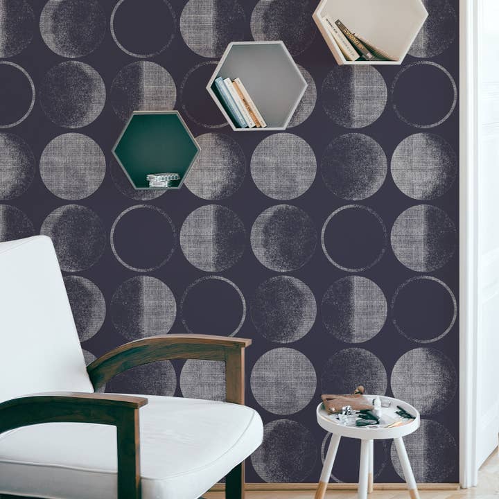 Tempaper & Co ® – wholesale Wallpaper – Moons Midnight Peel and Stick Wallpaper, 28 sq. ft.