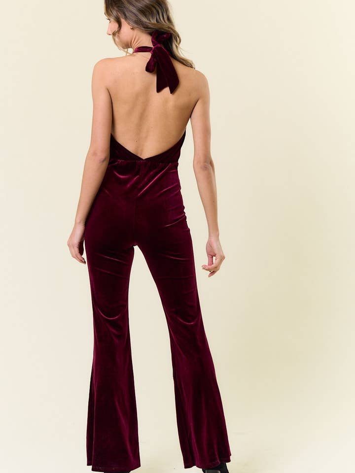 Saints & Hearts - Vente Combinaison – femme - SR4308E COMBINAISON EN VELOURS OCCIDENTAL BORDEAUX À COL HALTER2