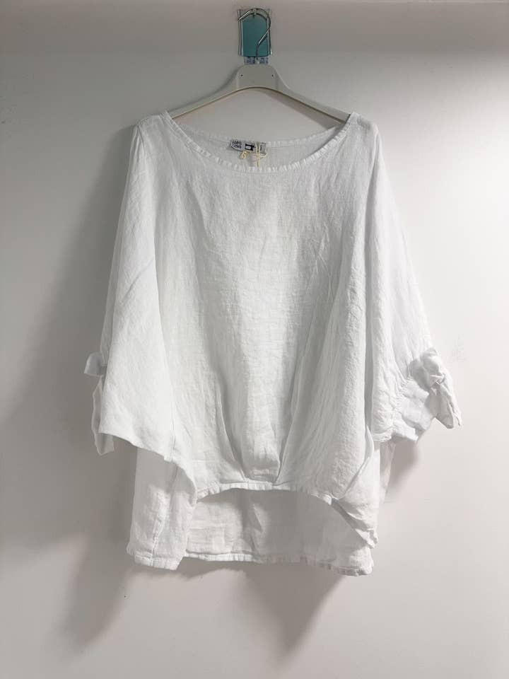 Happy look - Vente Chemisier – femme - Top Oversize en Lin avec Nœud sur les Manches10