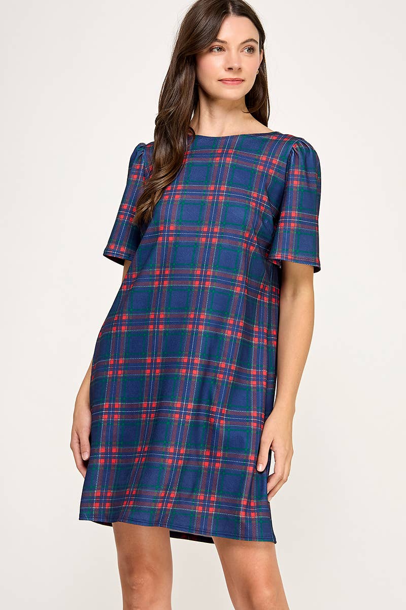 Peace Love Line – Großhandel Kleid – Damen – PL9704 - KARIERTES SHIFTKLEID MIT SCHLEIFENDETAIL AM RÜCKEN11