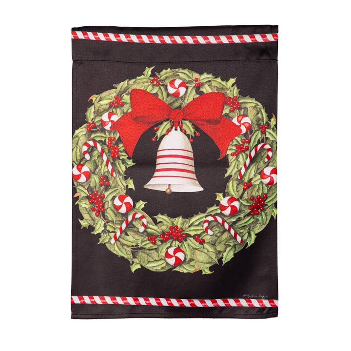 Christmas Bell and Wreath Suede Garden Flag for wholesale by Evergreen Enterprises