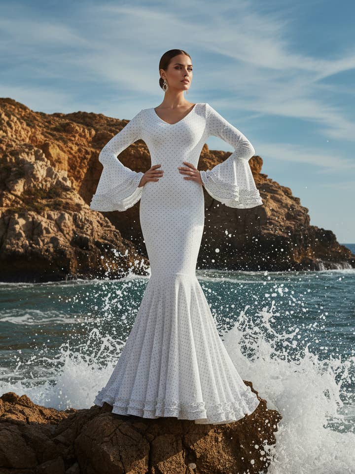 Witte Flamenco Jurk EM252 | EMMA WU DESIGN voor wholesale door EMMA WU DESIGN