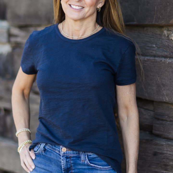 Short Sleeve Jeans Crew in Pima Cotton Navy for wholesale by erin gray