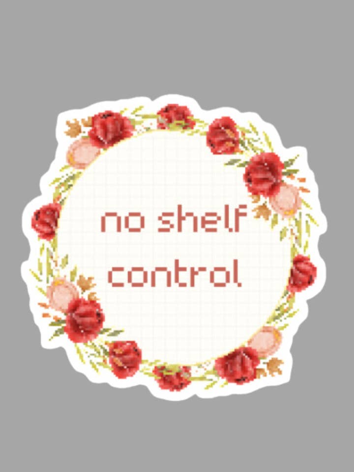 Cross-Stitch-Inspired Bookish Sticker - No Shelf Control for wholesale by theannexlibrary