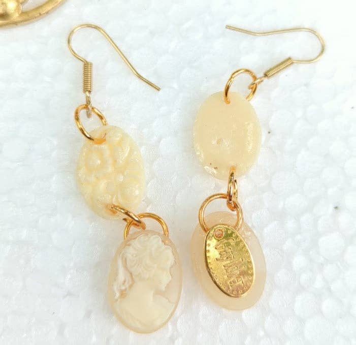 Gay Isber Designs - Wholesale Dangle Earrings - Small Cream Vintage Double Cameos Ponytail Earrings3