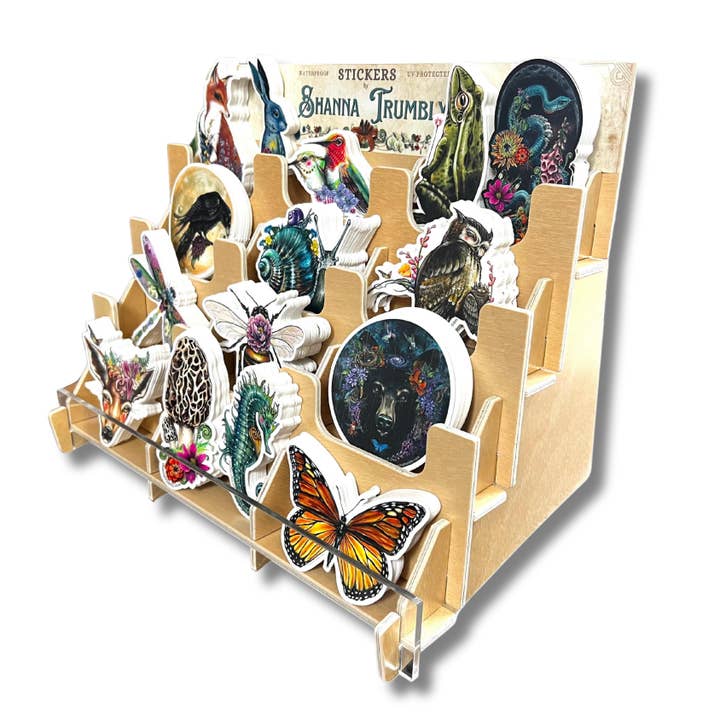 Shanna Trumbly - Wholesale Retailer Display - Paper & Novelty - 12 slot sticker display fully stocked w/240 stickers.