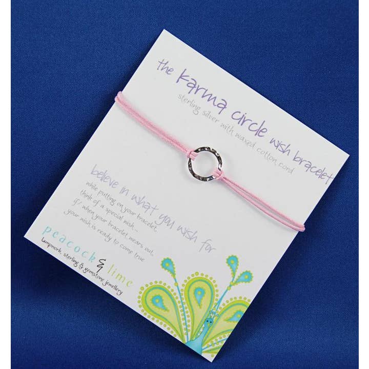 Peacock & Lime - Wholesale Woven/Braided Bracelet - karma / sterling silver circle & cotton cord wish bracelet4