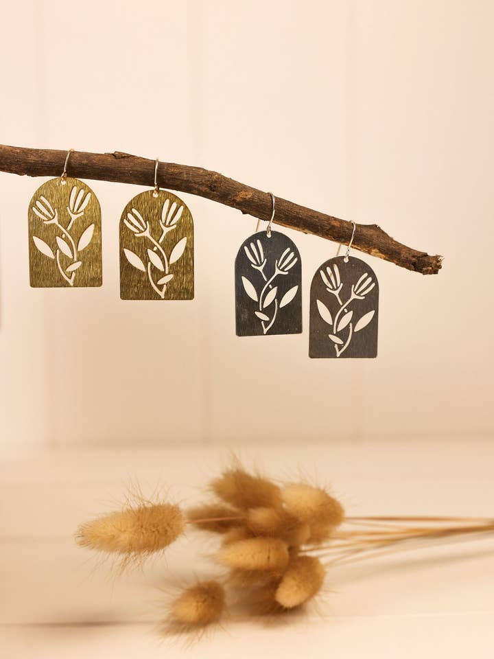 Metal Scandi Flower Earring | Gold + Silver for wholesale by Katie White Designs LLC