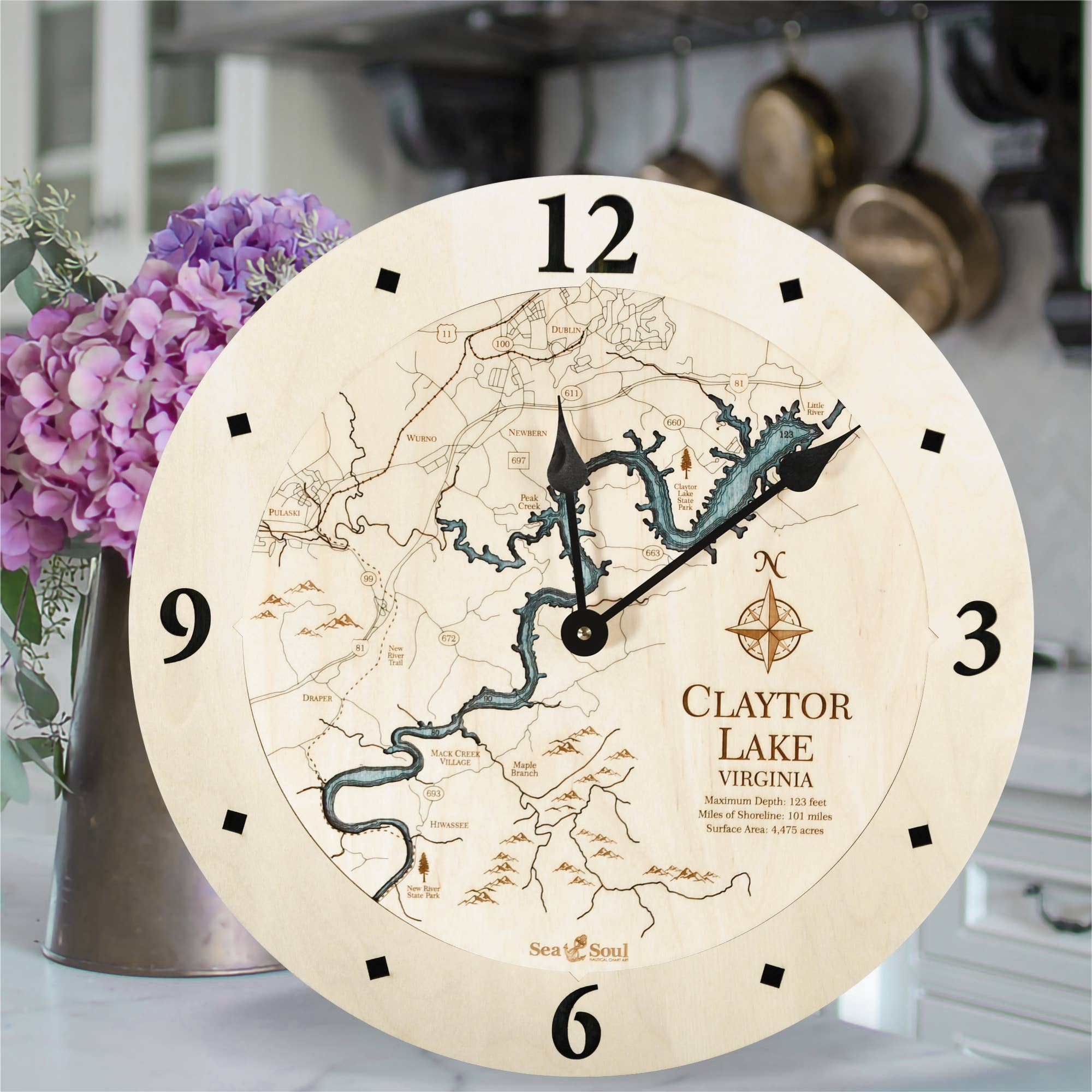 Sea & Soul Nautical Chart Art - Wholesale Wall Clock - Claytor Lake Virginia Nautical Map Wood Wall Clock - 2 Level0