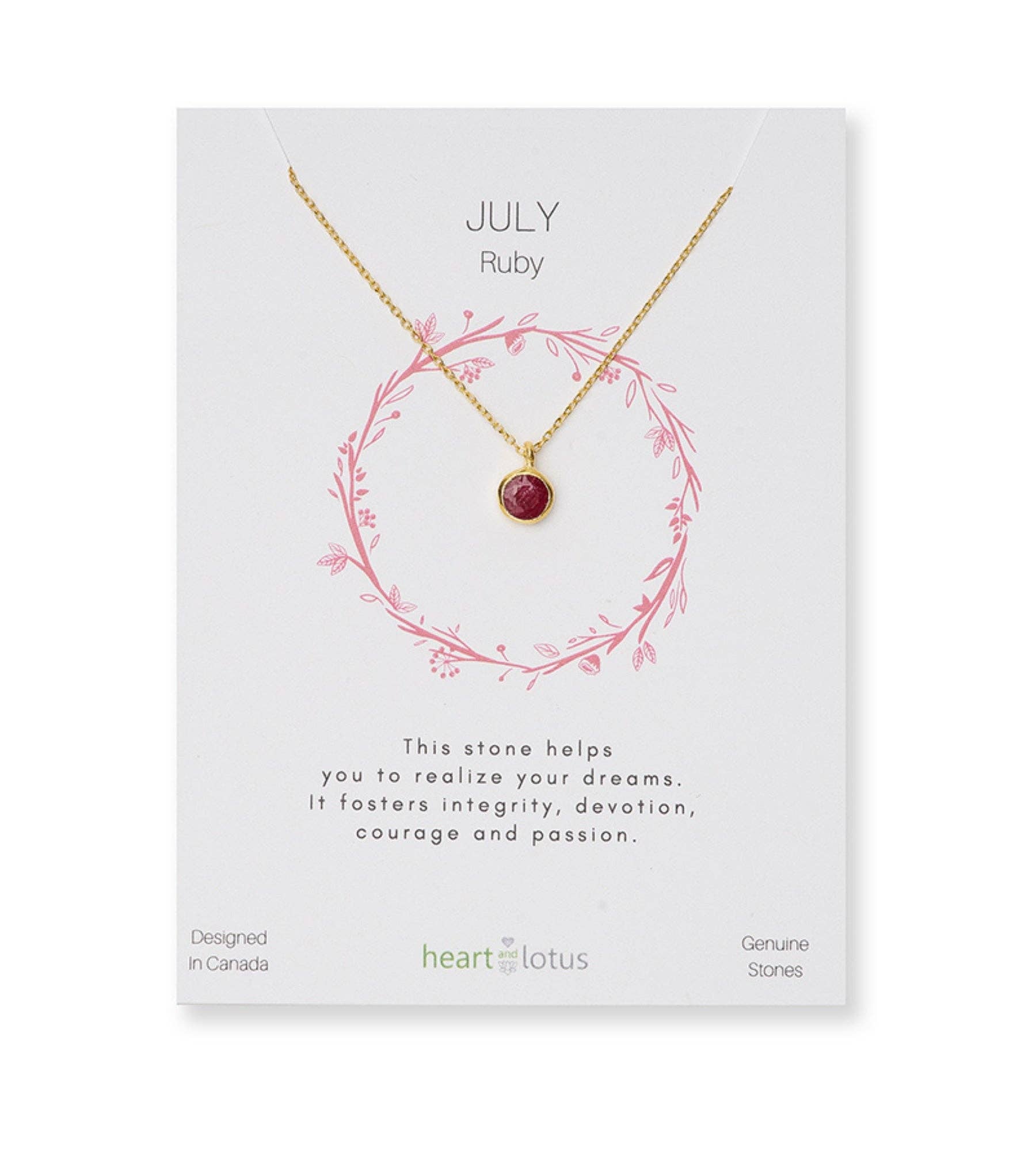 Heart and Lotus Sterling Silver Jewelry – Colar pingente/pendente por atacado – Colar de Pedra de Nascimento de Julho em Rubi + Ouro