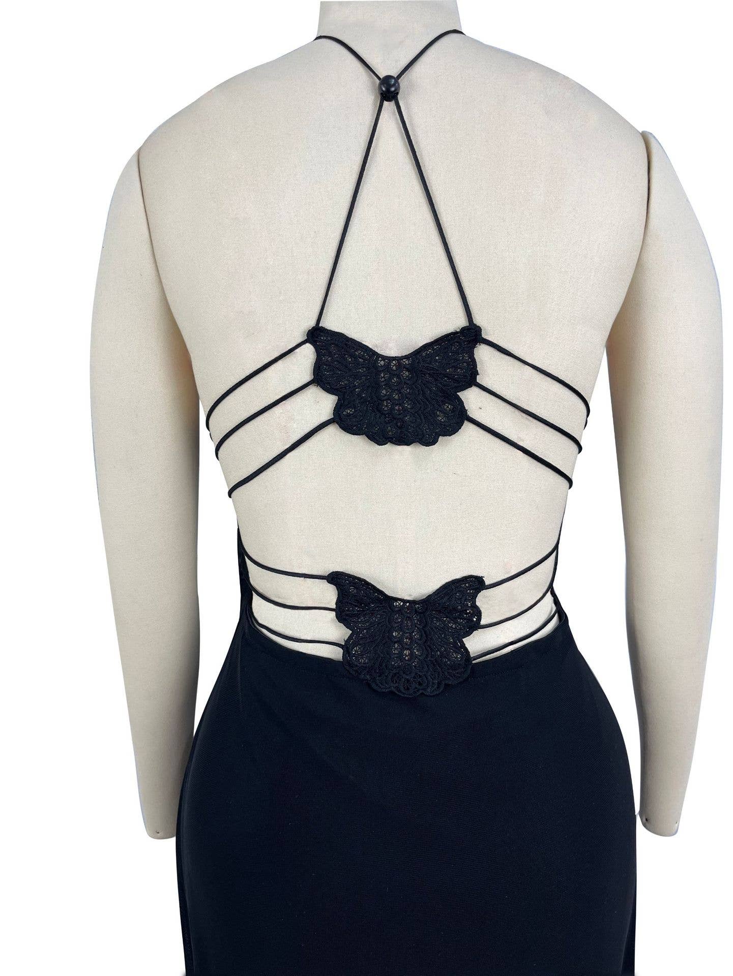 HIDDENBRAND - Wholesale Dress - Women's - Boho unique print sheer Mesh Butterfly Back Maxi Dress16