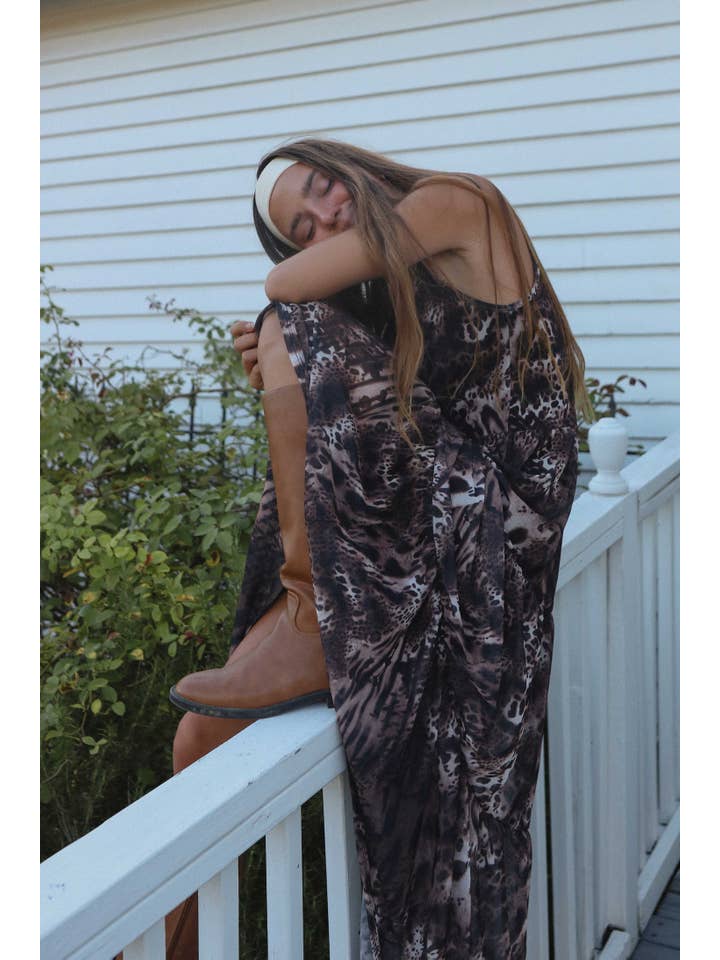 Leopard Brown ISD1099MESH Marina Mesh Animal Print Dress  for wholesale on Faire7