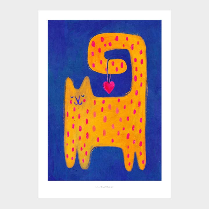 Just Cool Design - Wholesale Art Print - Yellow Cat with Heart | A4–A3 Cute Illustration Print1