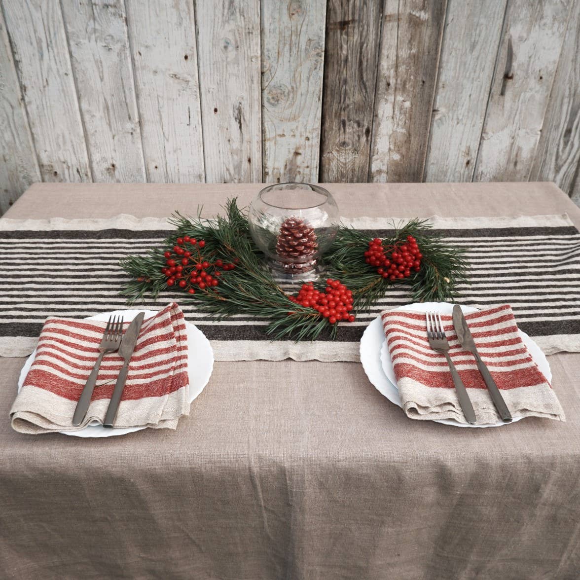 NorraVilla – Guardanapo e pano de jantar por atacado – Natur Vinho Tinto Guardanapos de Linho às Riscas Placemat Provance3