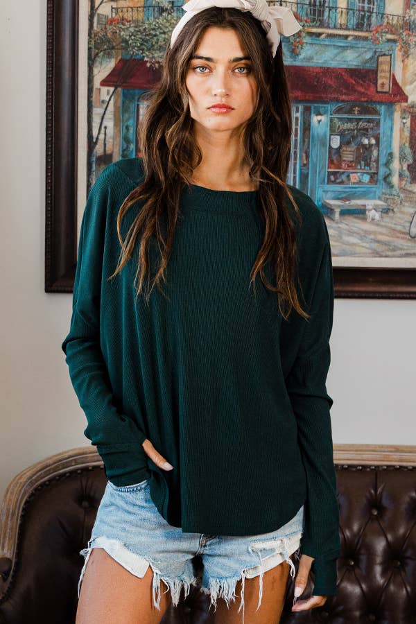 BUCKETLIST INC - Vente Haut en maille – femme - Haut surdimensionné en tricot uni côtelé à dos ouvert T20613