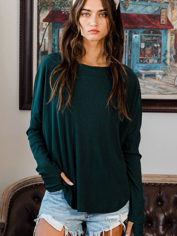 BUCKETLIST - Wholesale Knit Top - Women's - T2061 Ribbed Oversize Open Back Solid Knit Top3