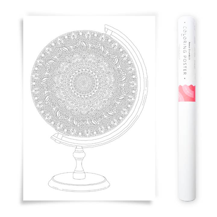 Mandala Globe Coloring Poster for wholesale by Anna Grunduls Design