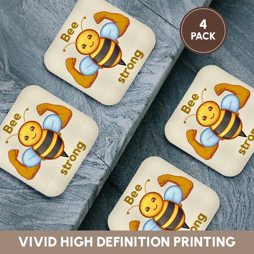 3dRose - Wholesale Coasters - 3dRose, Cute Image of Bee with Text of Bee Strong, Coaster12