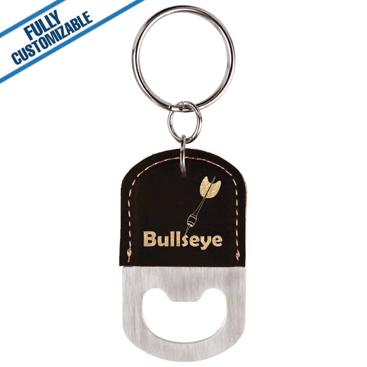 GiftWorksPlus - Wholesale Keychain - Unisex - Leatherette Oval Bottle Opener Keychain - Fully Customizable