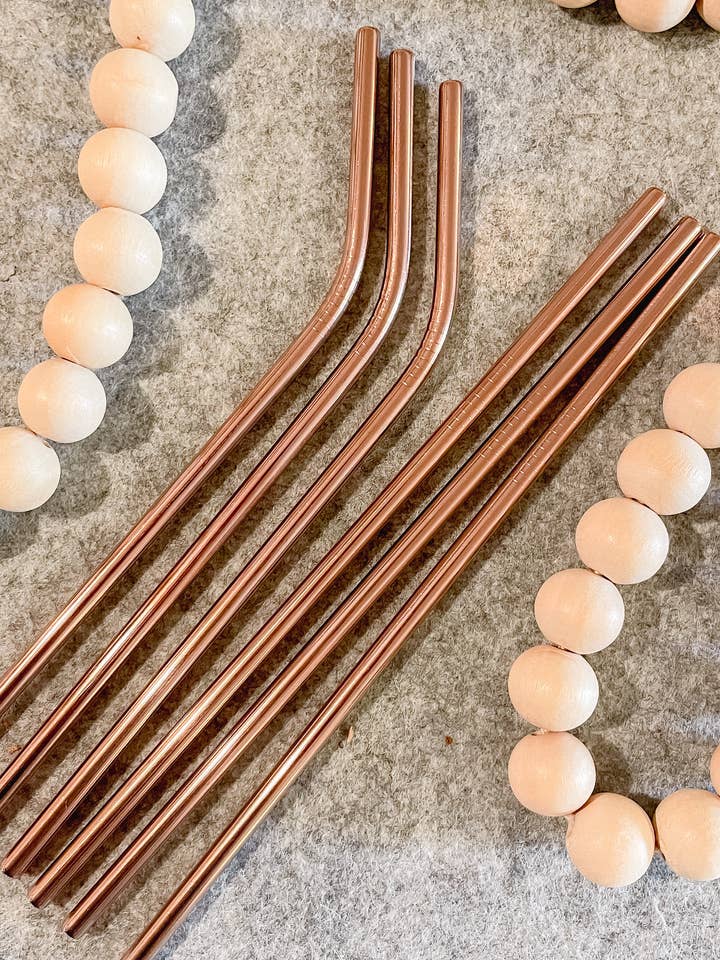 Pailles en métal doré rose ou noir/couvercle en bambou pour la vente par Wild Souls Co