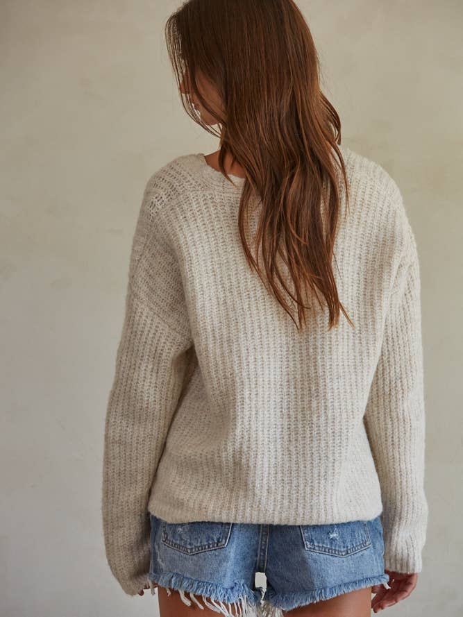 Oatmeal W1583 | Knit Acrylic Wool Mohair Spandex Sweater Cardigan for wholesale on Faire